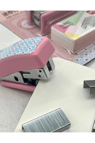 Kağıt Gemi Dükkan Mini Blue Patterned Pink Stapler