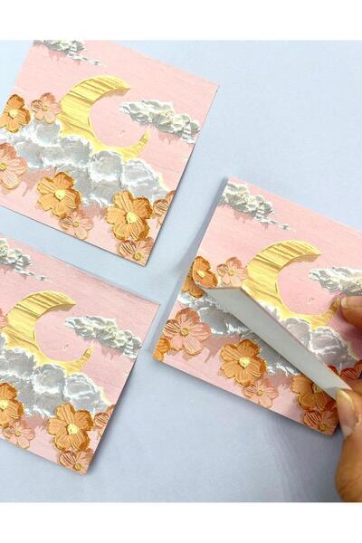 Kağıt Gemi Dükkan Doğa Temalı Yağlı Boya Tablo Bulutlu Ay Post-it