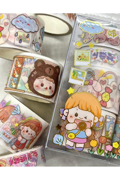 Kağıt Gemi Dükkan Set de 8 benzi Washi pentru fată fotograf drăguță (8*2m)/ Washi Tape/Bandă de mascare/Bandă cu model