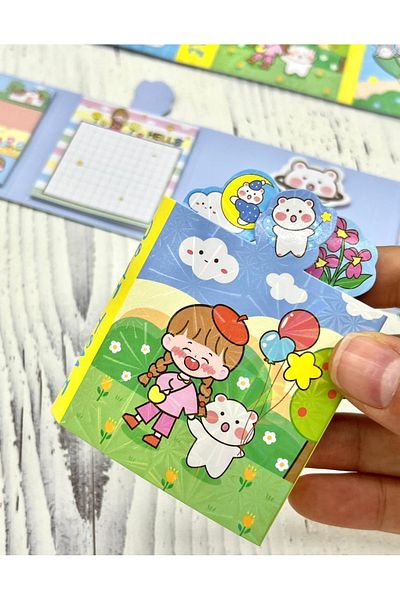 Kağıt Gemi Dükkan Cute Girl and Teddy Bear at the Picnic Post-it / Sticky Note / Index