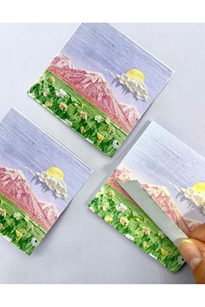 Kağıt Gemi Dükkan Doğa Temalı Yağlı Boya Tablo Dağ Post-it