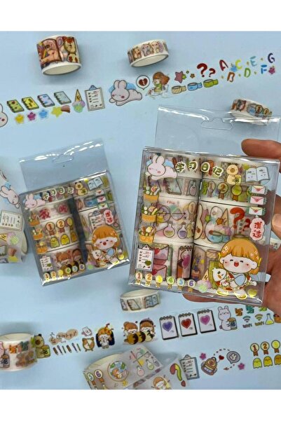 Kağıt Gemi Dükkan Set de 8 benzi Washi cu fată drăguță care pescuiește (8*2m)/Washi Tape/Bandă de mascare/Bandă cu model