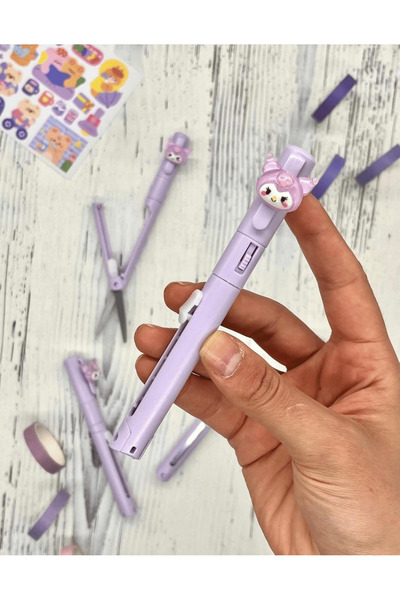 Kağıt Gemi Dükkan Sanrio Kuromi Karakterli Mor Kalem Görünümlü Çift Uç Tasarı...