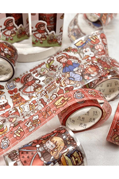 Kağıt Gemi Dükkan مجموعة شريط واشي مكونة من 3 قطع من Cute Girl And Rabbit Red (3*2 متر)/شريط واشي/شريط تغطية/شريط منقوش