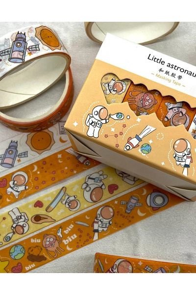 Kağıt Gemi Dükkan Little Astronaut Orange 4-Piece Washi Tape Set / Washi Tape / Bullet Journal / Scrapbook
