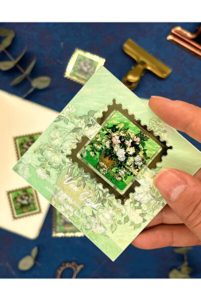 Kağıt Gemi Dükkan فان جوخ لوحة مزهرية وردية منقوشة بعلامة مرجعية معدنية / مشب...