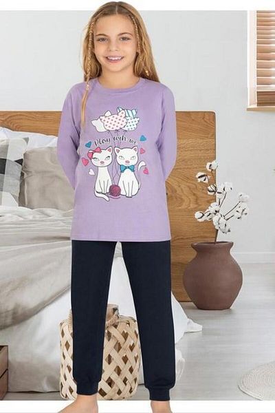 SeaBubbles Long Sleeve Cat Patterned Girl's Pajama Set