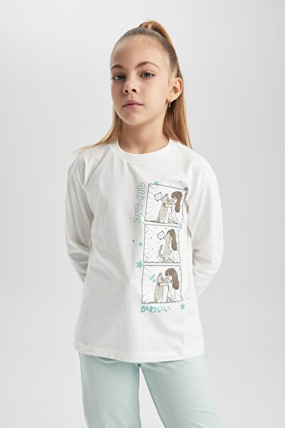 DeFacto Kız Çocuk Baskılı Uzun Kollu Pijama Takımı C2587A823WN