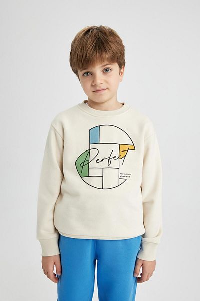 DeFacto Thick and Printed Boy's Sweatshirt - Crew Neck B5858a823cw