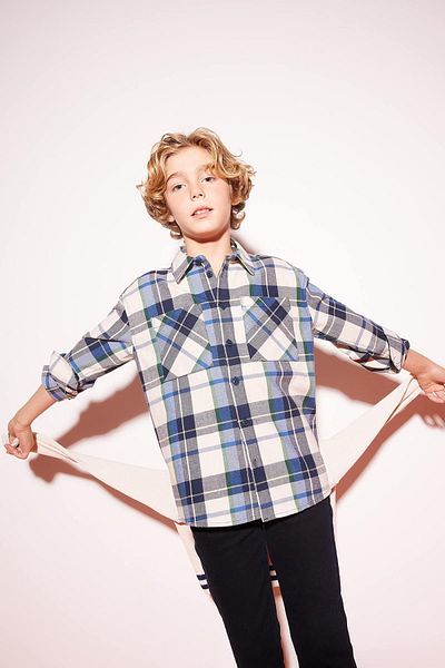 DeFacto Boy Oversize Wide Fit Flannel Long Sleeve Shirt A4691A823Wn