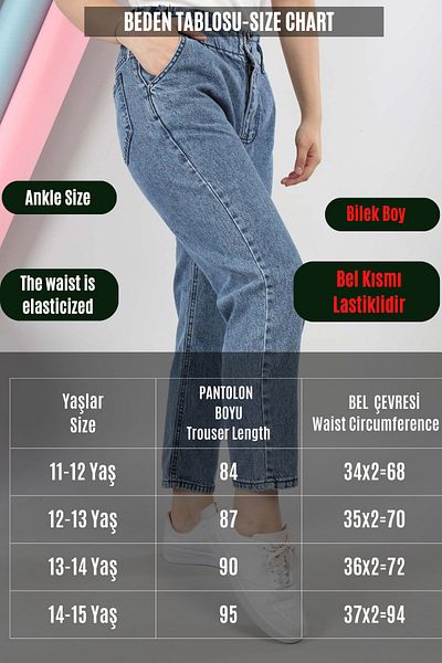 Asortix Blugi casual confortabili pentru fete, cu talie subțire, cu talie elastică