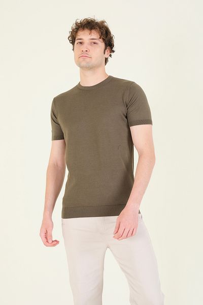 Giyim Dünyası Ανδρικό T-Shirt Khaki - Λεπτομέρεια με λαιμόκοψη και Mercerized