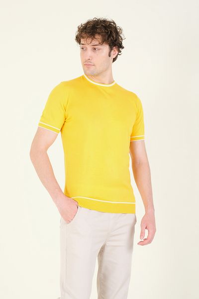 Giyim Dünyası Tricou galben pentru bărbați - decolteu și țevi și mercerizat