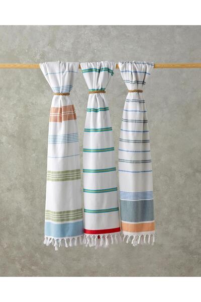 English Home Nossa 90x150 cm Βαμβακερή Πετσέτα Παραλίας - Κρόσια, Εκρού-Πράσινο-Κίτρινο Εκρού