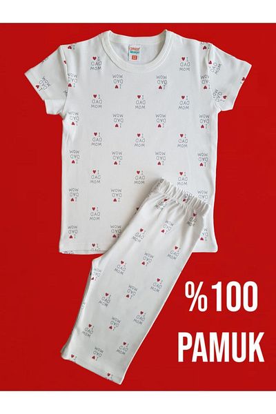 Çamaşır Bahçesi Boy Capri Set - 100% Cotton, Printed, Heart Pattern and Laundry Garden