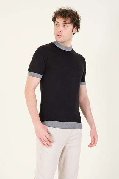 Giyim Dünyası Men's Black T-Shirt - Half Fisherman Mercerized