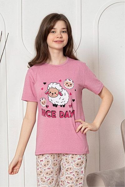 Farya Home Girl's Cotton Patterned Short Sleeve Capri Set