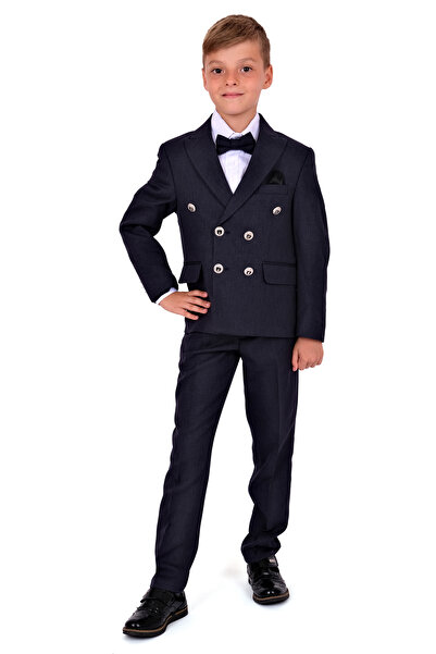Merdia Italian Cut Jacket Suit for Boy - Handkerchief Detailed Jacket, Shirt, Pants, Bow Tie