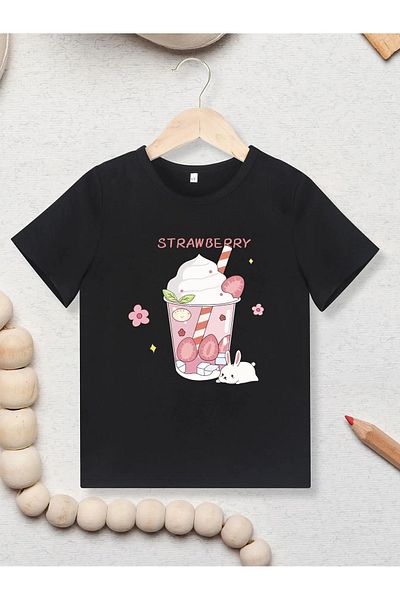 Let's Wear Тениска с кръгло деколте с щампа от ягоди и напитки за момичета