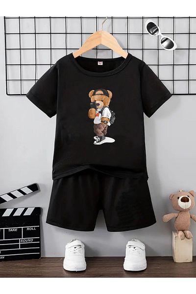 Let's Wear Детска базова тениска с щампа на мече