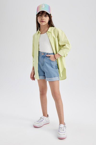DeFacto Girl's Mom Fit Fold Leg Detailed Jean Shorts W5745a623sm