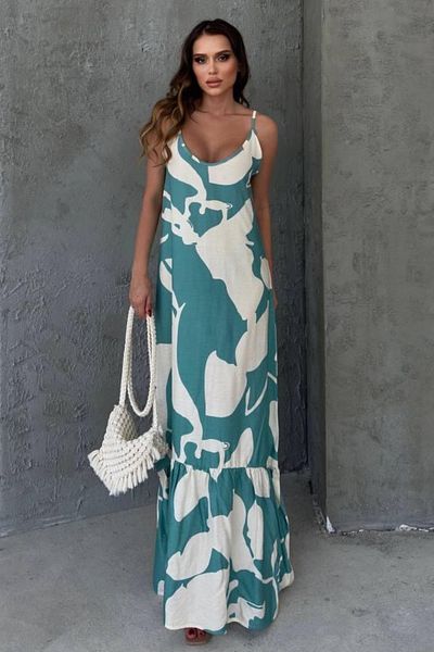 Ded COLLECTION Rochie lungă de damă cu țesătură subțire de vară cu model floral