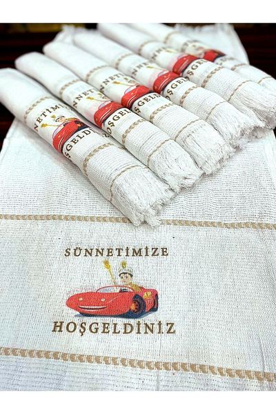 yörük tuhafiye Circumcision Towel Car Towel Convoy Towel Ribbon Gift 12 Pack Circumcision Wedding Towel Red