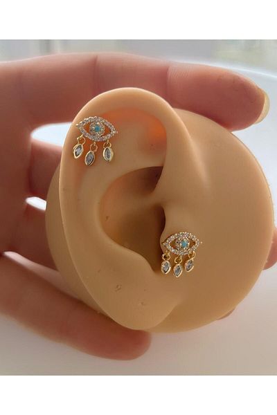 Arescollection أقراط متدلية من حجر الزيركون للعين TRAGUS HELIX KIRIRDAK LOBE متوافقة مع أقراط اللؤلؤ (قطعة واحدة)