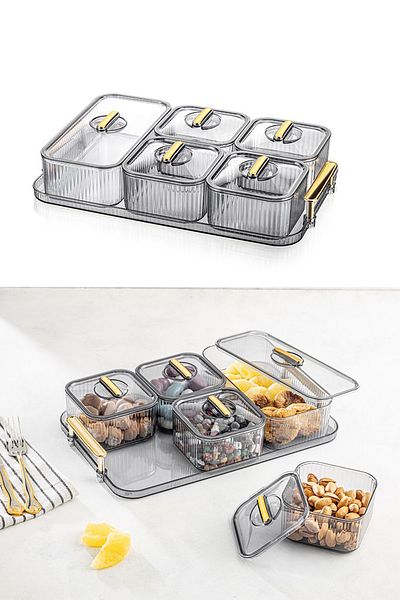 LİRAZON Luxury 5 Compartment Breakfast Set with Tray - Storage Container Included