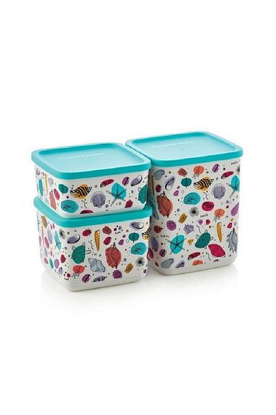 Tupperware Cubic Set of 3 Beach Food Storage Container Hsgl