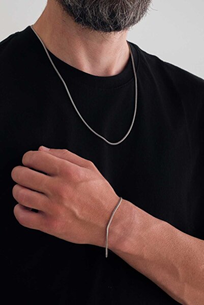 Sterling Silver Aura Gümüş 1.6mm Oksitli Tilki Kuyruğu Kolye Bileklik Set 925...