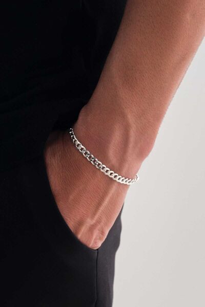 Sterling Silver Aura Gümüş 6mm Gurmet Bileklik 925 Ayar Gümüş