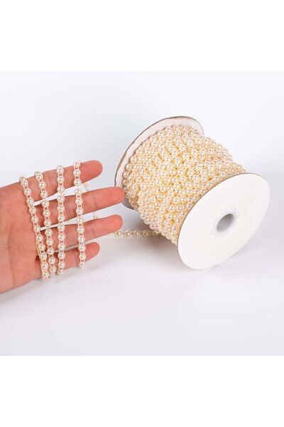 yfhobi 2 Metre- 6 Mm Şerit Yarım Inci Boncuk, Krem Renk Şerit Yarım Inci Plas...