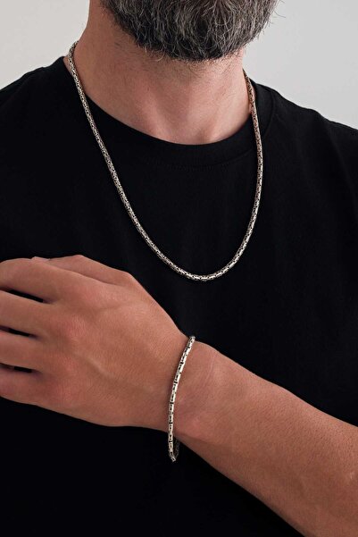 Sterling Silver Aura Gümüş 3.5mm Yuvarlak Kral Kolye Bileklik Set 925 Ayar Gümüş