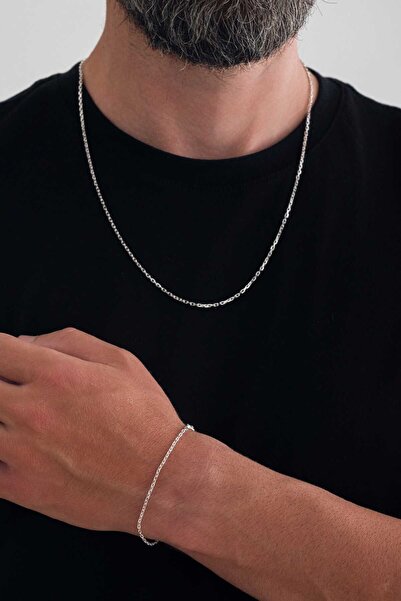 Sterling Silver Aura Gümüş 1.8mm Forse Kolye Bileklik Set 925 Ayar Gümüş
