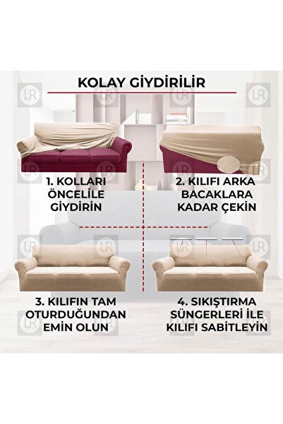 riselerhome Lastıklı Esnek Koltuk Kanepe Takımı Çekyat Örtüsü 3+3+1+1 Takım