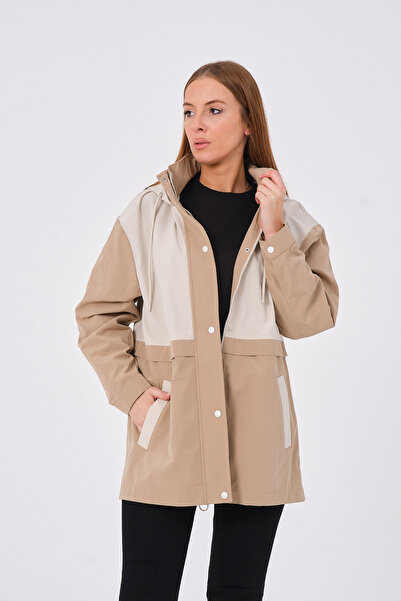 PIQUE Beige Hooded Women's Coat İdil - Unlined