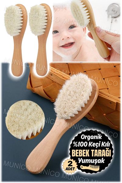 Munico 2Pcs Natural Wool Bristles Baby Hair Brush & Munico Comb Set - Practical & Effective