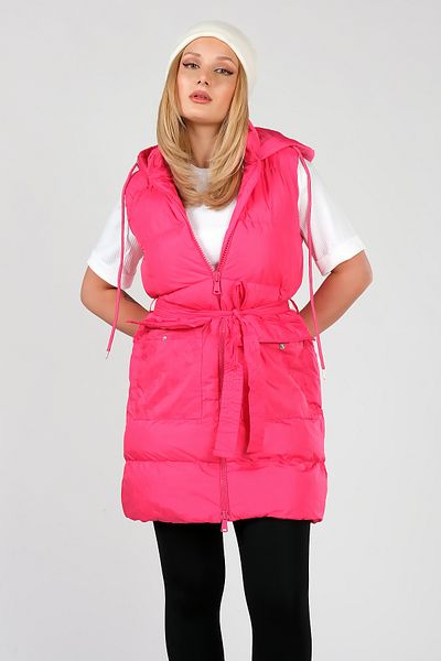 Giyim Dünyası Women's Hooded Bag Pocket Waist Belt Vest Fuchsia