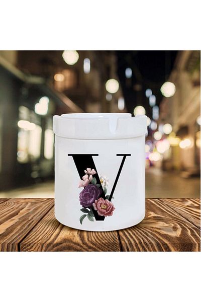 Kumbara Hediyelik Letter V Printed Ceramic Κομψό κομψό τασάκι