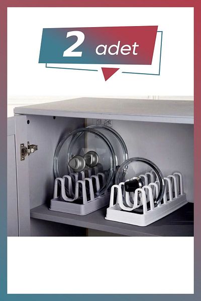 NAR ZÜCCACİYE 6-Compartment Plastic Pot Lid Organizer - 2 Pieces White Kitchen Organizer
