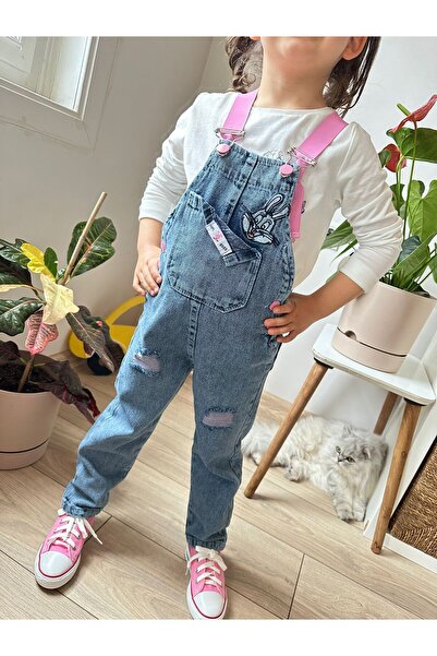 VOSVOSBABY Salopetă din denim cu detalii iepure roz