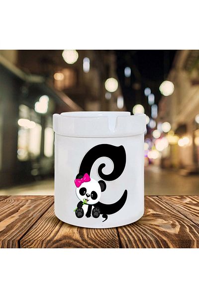 Kumbara Hediyelik Κεραμικό τασάκι με σχέδιο Panda - Letter Ç Printed