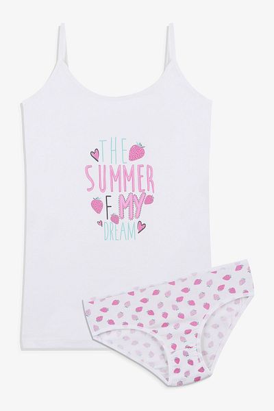 koza iç giyim Girl's Strawberry Patterned Cotton Athlete Briefs Set