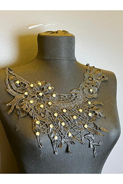 Gönülden Tasarım 29x18 cm Zircon Stone - Guler cu aplicație brodată neagră