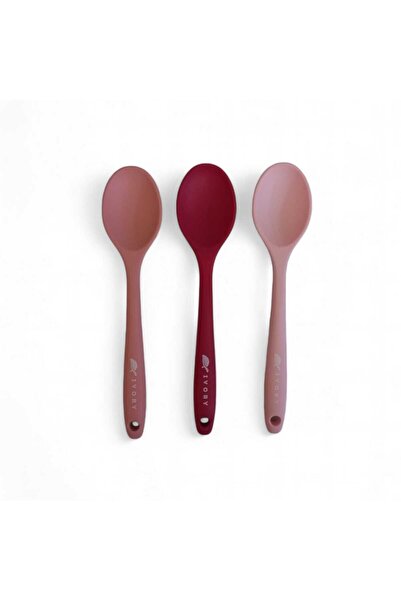 Gead 20cm Set of 3 Heat-Resistant Silicone Spoons Pink-Dark Pink-Powder Pink
