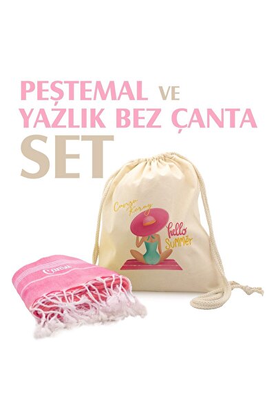 giftcrea Kişiye Özel Pamuk Peştamal ve Yaza Özel Çanta Seti , Özelleştirilebi...