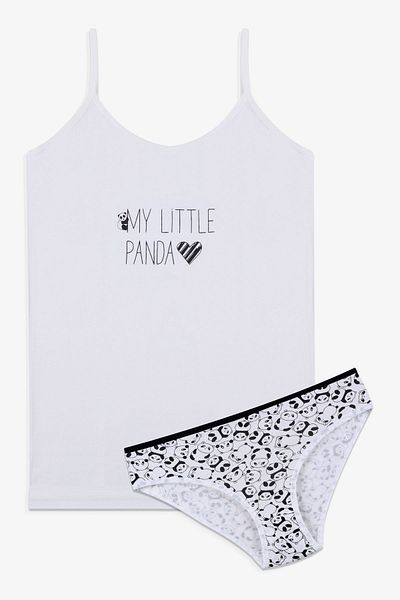 koza iç giyim Girl's Panda Patterned Cotton Athlete Briefs Set