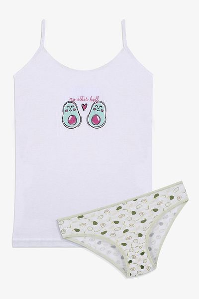 koza iç giyim Girl's Avocado Patterned Cotton Athlete Briefs Set