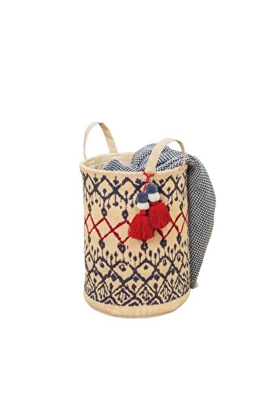 alas teks Καλάθι Κιλίμ, Στρογγυλό, Διακοσμητικό Καλάθι Αποθήκευσης με Φούντες